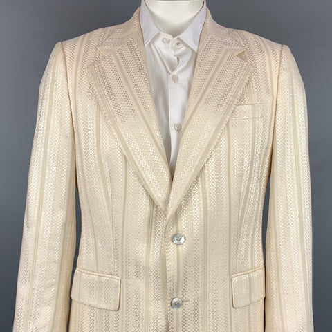 ROBERTO CAVALLI Size 44 Beige Jacquard Cotton Blend Sport Coat