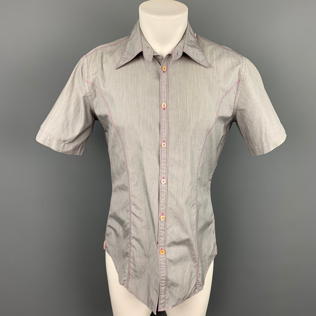 PAUL SMITH Size M Grey Stripe Cotton Short Sleeve Shirt