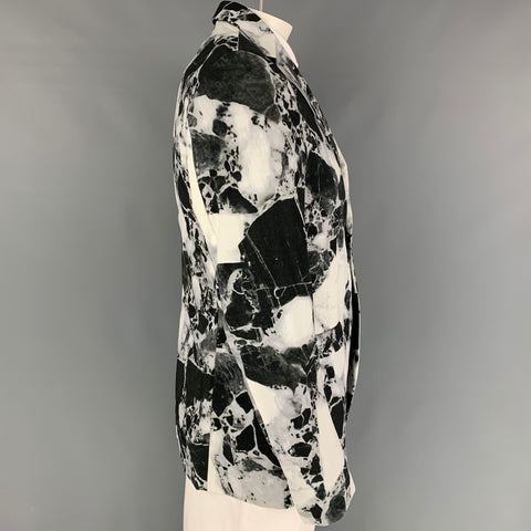 JIL SANDER by RAF SIMONS Fall 2008 Sze 44 Black White Marble Poliammide Notch Lapel Sport Coat