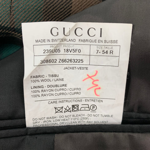GUCCI Size 44 Taupe & Green Plaid Wool Single Breasted Sport Coat