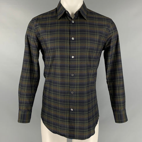 JOHN VARVATOS Taille S Chemise à manches longues en coton à carreaux vert noir