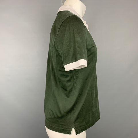 PRADA Size M Olive & White Pique Buttoned Polo