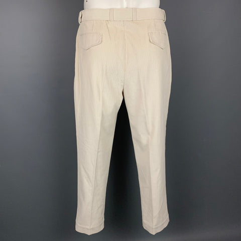 OFFICINE GENERALE Owen Talla 34 Pantalones casuales con cinturón de algodón de pana blanco roto