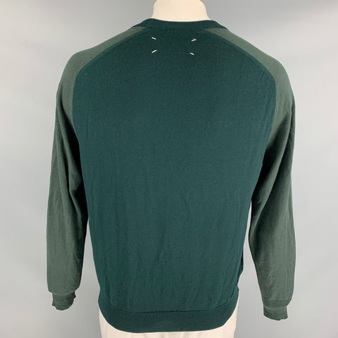 MAISON MARTIN MARGIELA Talla XL Cárdigan con botones de lana con bloques de color verde oliva