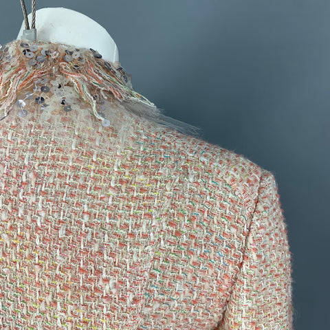 MONIQUE LHUILLIER Size 6 Beige Salmon Viscose Blend Tweed Zip Up Skirt Set
