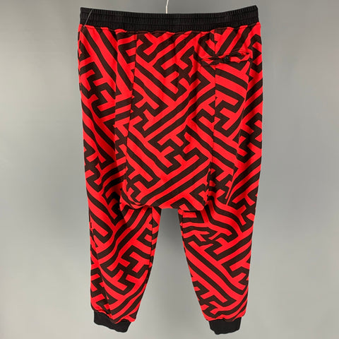 KIX Talla L Pantalones deportivos de algodón con estampado rojo y negro con entrepierna caída