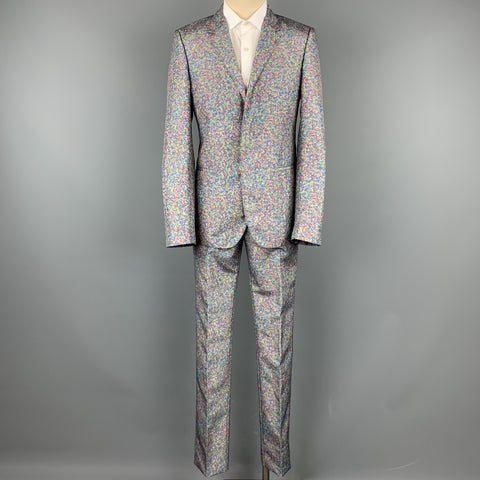 CALVIN KLEIN COLLECTION Size 38 Multi-Color Spotted Polyester Notch Lapel Suit