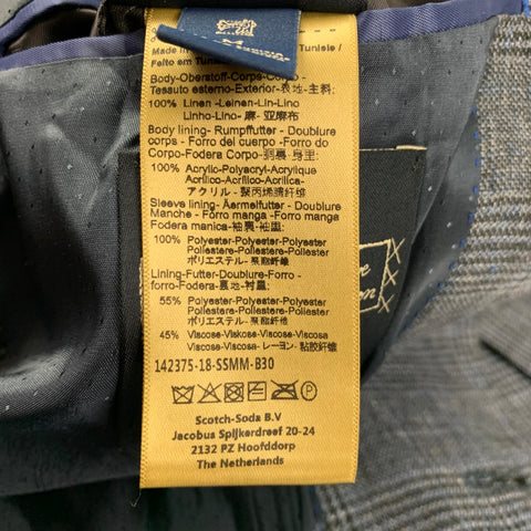 SCOTCH AND SODA Size M Navy Indigo Glenplaid Linen Notch Lapel Sport Coat
