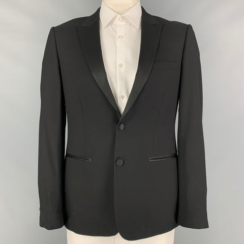 SANDRO Size 42 Black Wool Peak Lapel Sport Coat