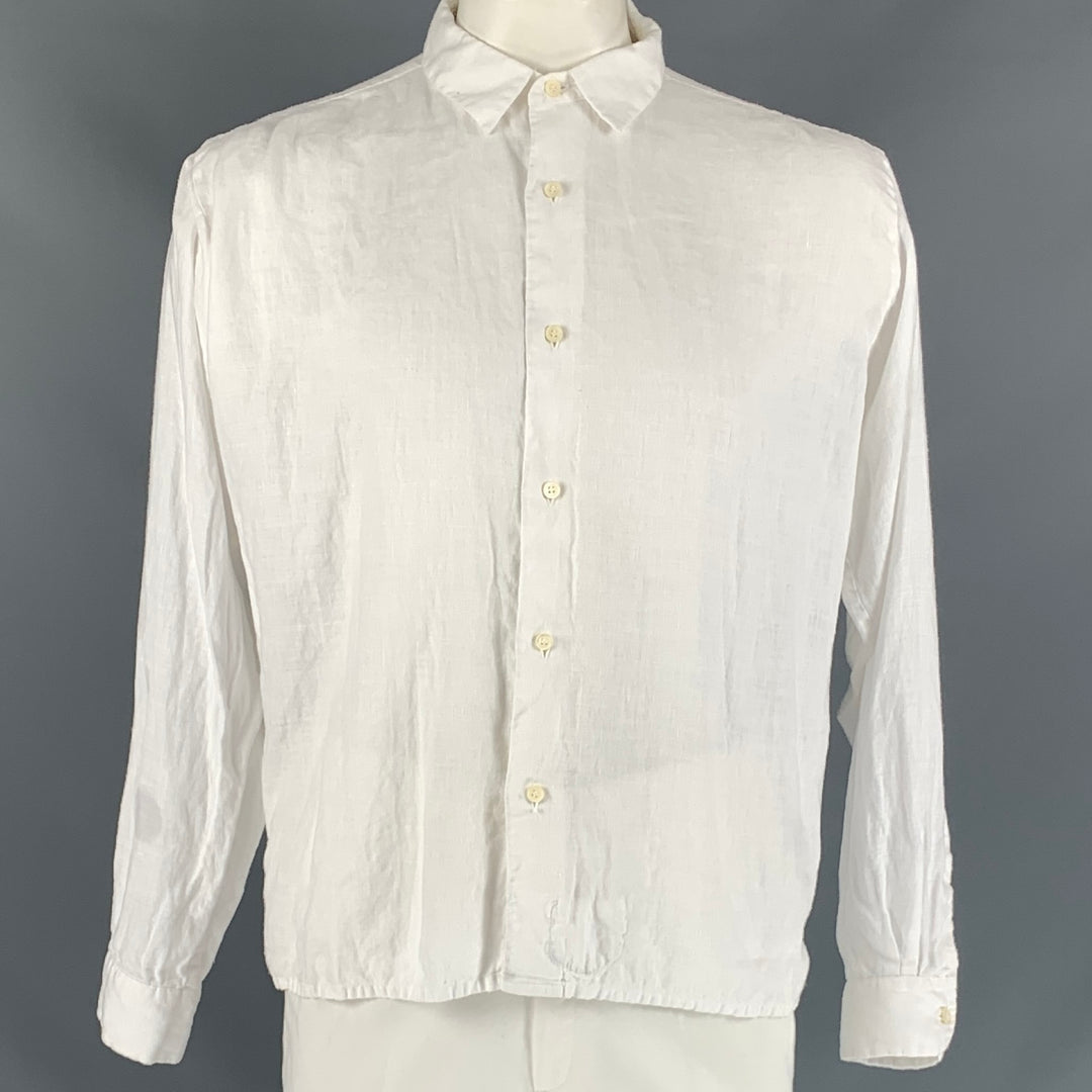 45rpm Size L White Solid Linen Button Up Long Sleeve Shirt