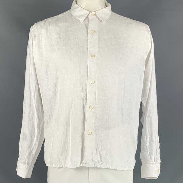 45rpm Size L White Solid Linen Button Up Long Sleeve Shirt