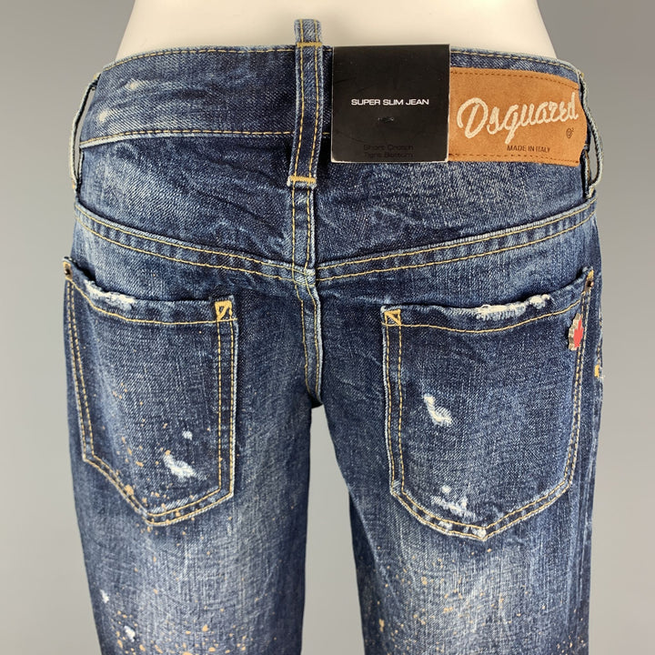 DSQUARED2 Size 2 Blue Cotton Paint Splattered Cuff Zipper Five Pockets Jeans