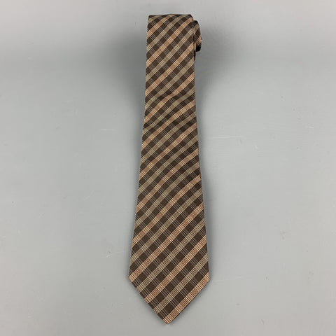 ARMANI COLLEZIONI Brown Plaid Silk Skinny Tie