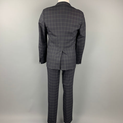 BELVEST Size 38 Regular Navy Window Pane Wool Notch Lapel Suit