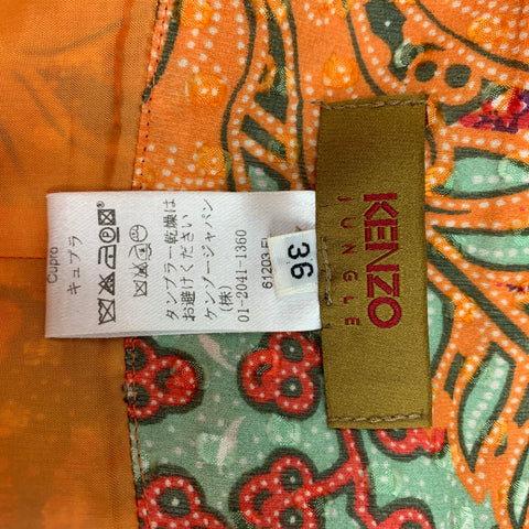 KENZO Size 0 Orange Multi-Color Silk Viscose Long Skirt