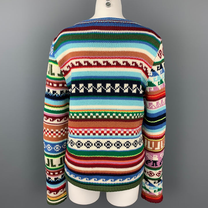 LANVIN Size L Multi-Color Jacquard Pattern JL Wool / Polyester Boat Neck Sweater