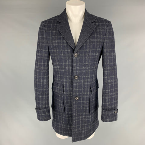 SAKS FIFTH AVENUE Taille 40 Manteau en mélange de laine à carreaux gris marine