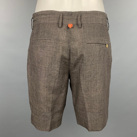 MARC JACOBS Size 32 Brown & Black Plaid Linen Blend Drawstring Shorts