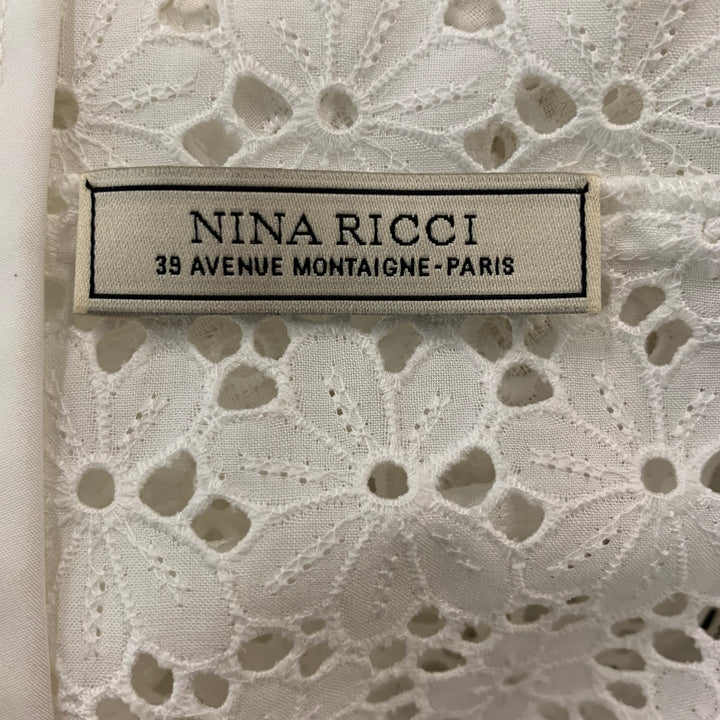 NINA RICCI Size 6 White Cotton Cut Out Eyelet Blouse