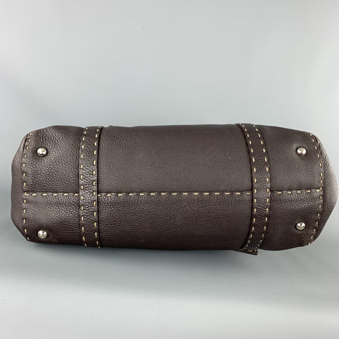 FENDI Selleria Brown leather Contrast Stitch Borsa Linda Grande Handbag