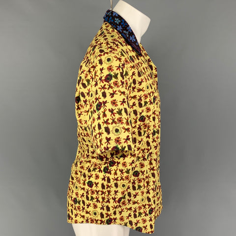 JONATHAN COHEN Size S Yellow Blue Graphic Silk Short Sleeve Glen Shirt