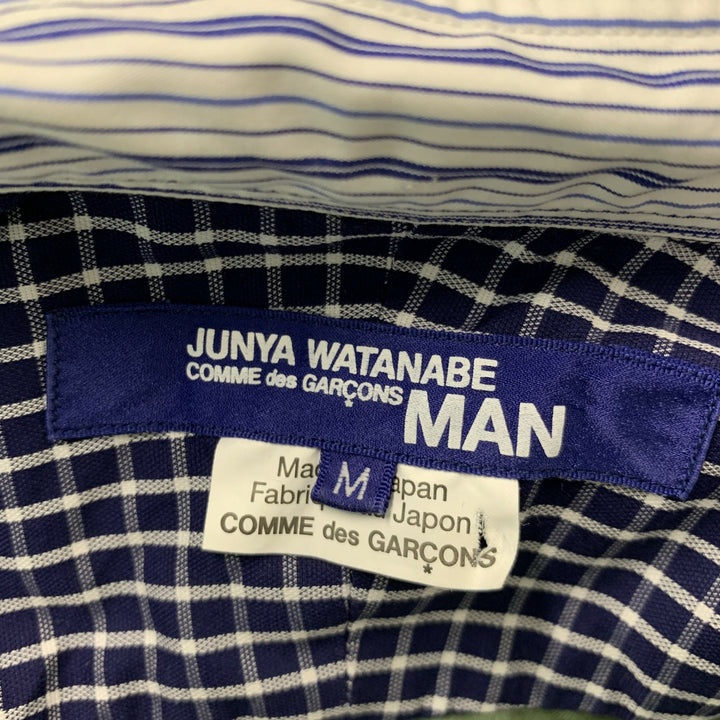 JUNYA WATANABE Size M White Navy Stripe Cotton Club Collar Long Sleeve Shirt