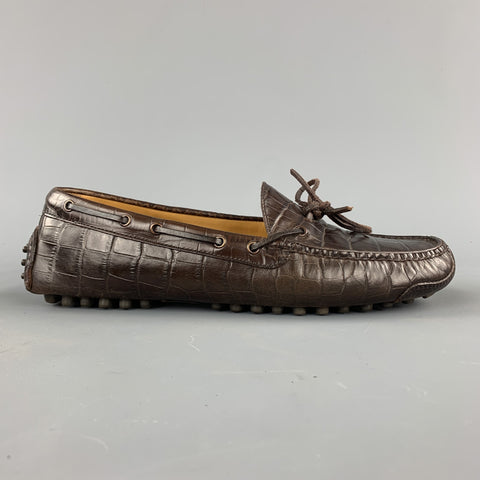 COLE HAAN Size 9 D Brown Embossed Leather Driver Loafers