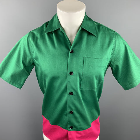 AMI by ALEXANDRE MATTIUSSI Size S Green & Pink Color Block Cotton Short Sleeve Shirt