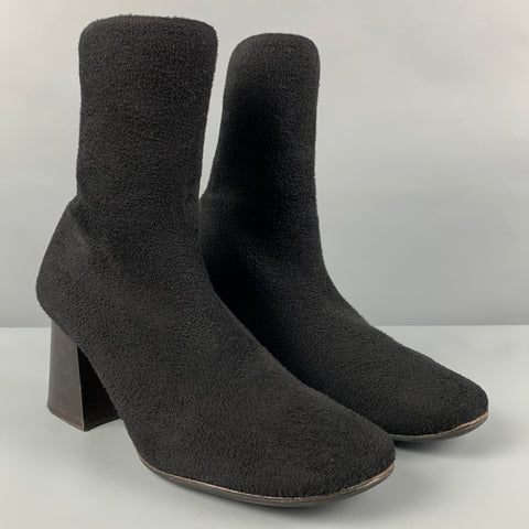 CELINE Size 9 Black Fabric Chunky Heel Boots