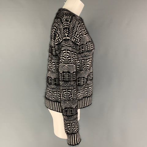 VIKTOR & ROLF Size M Black Beige Angora Blend Pattern Crew-Neck Sweater