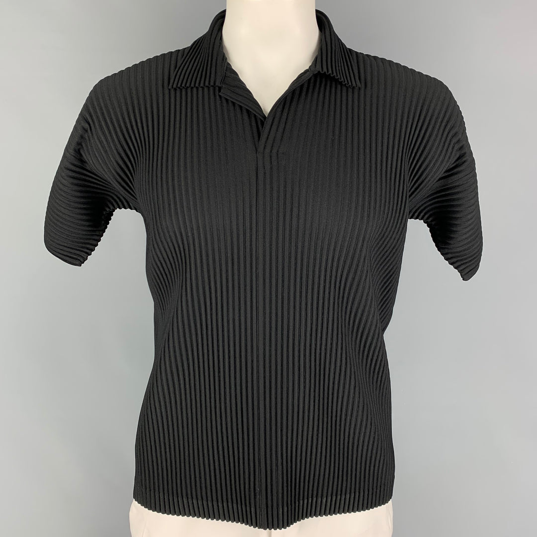 ISSEY MIYAKE HOMME PLISSE Taille L Chemise manches courtes en polyester plissé noir