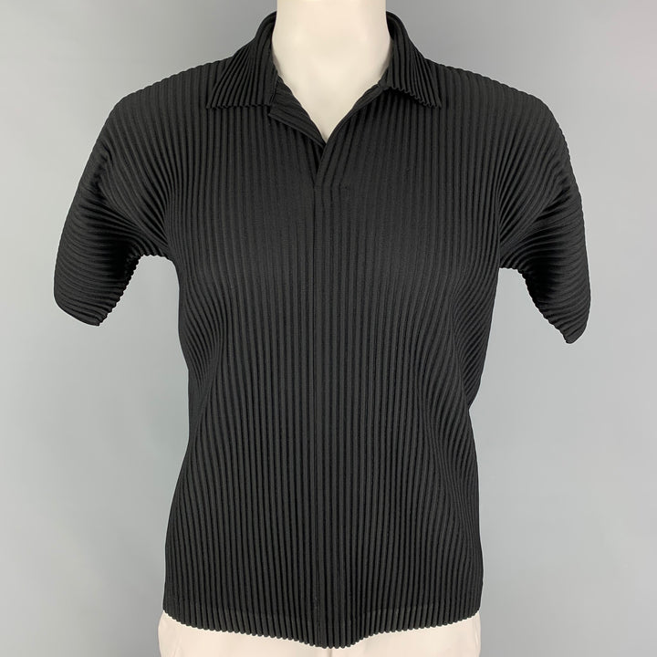 ISSEY MIYAKE HOMME PLISSE Talla L Camisa Manga Corta Poliester Plisada Negra