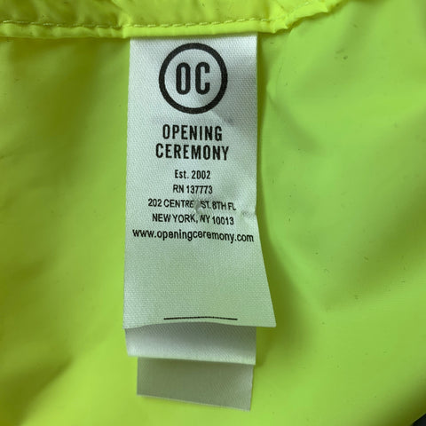 OPENING CEREMONY Size M Neon Yellow Logo Nylon Hooded Raincoat