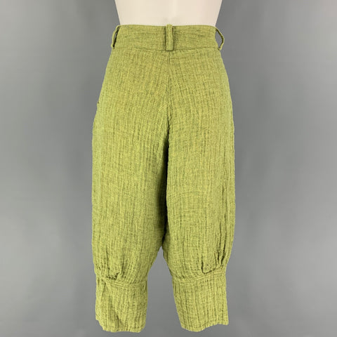E'CHAPPE'ES BELLES Size 2 Green Yellow Linen Woven Cropped Casual Pants