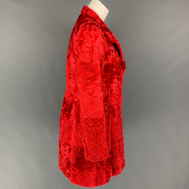GIAMBATTISTA VALLI Size 6 Red Textured Lamb Shearling Snaps Coat