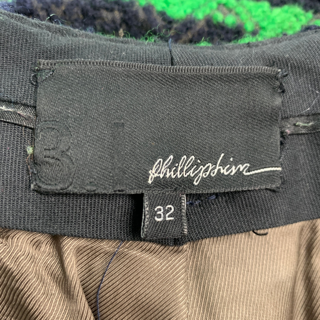 3.1 PHILLIP LIM Talla 32 Verde Negro Tweed Algodón Lana Cremallera Pantalones de vestir