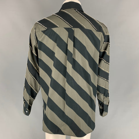 MERYL ROGGE Size S Grey & Black Diagonal Stripe Cotton Button Up Long Sleeve Shirt