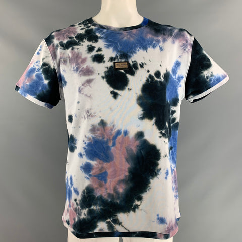 WELL KNOWN Size XL Black & Blue Tie Dye Cotton Crew-Neck T-shirt