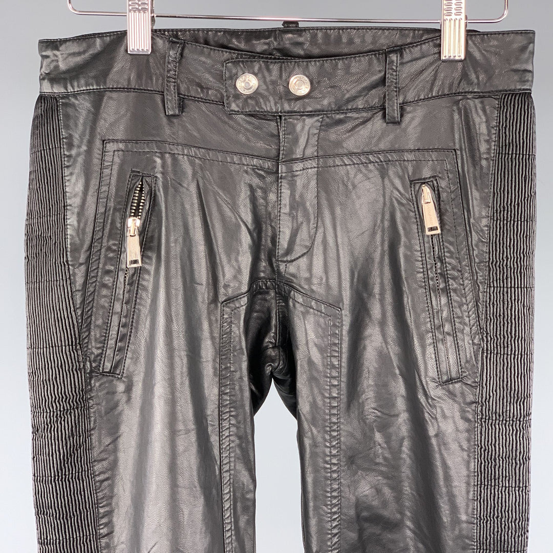 DSQUARED2 Size 30 Black Pleather Biker Casual Pants