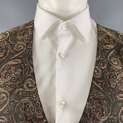 VINTAGE Taille M Bordeaux Olive Paisley Polyester Gilet