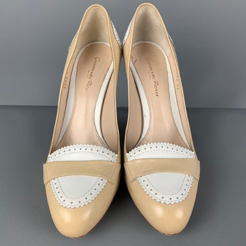 GIANVITO ROSSI Size 7 Beige Cream Leather Perforated Pumps