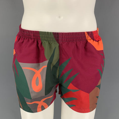 TIMO Size M Multi-Color Print Polyester Drawstring Swim Trunks