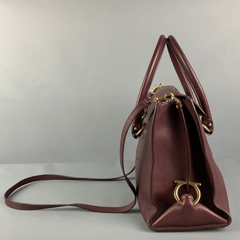 SALVATORE FERRAGAMO Burgundy Leather Pebble Grain Sofia Handbag