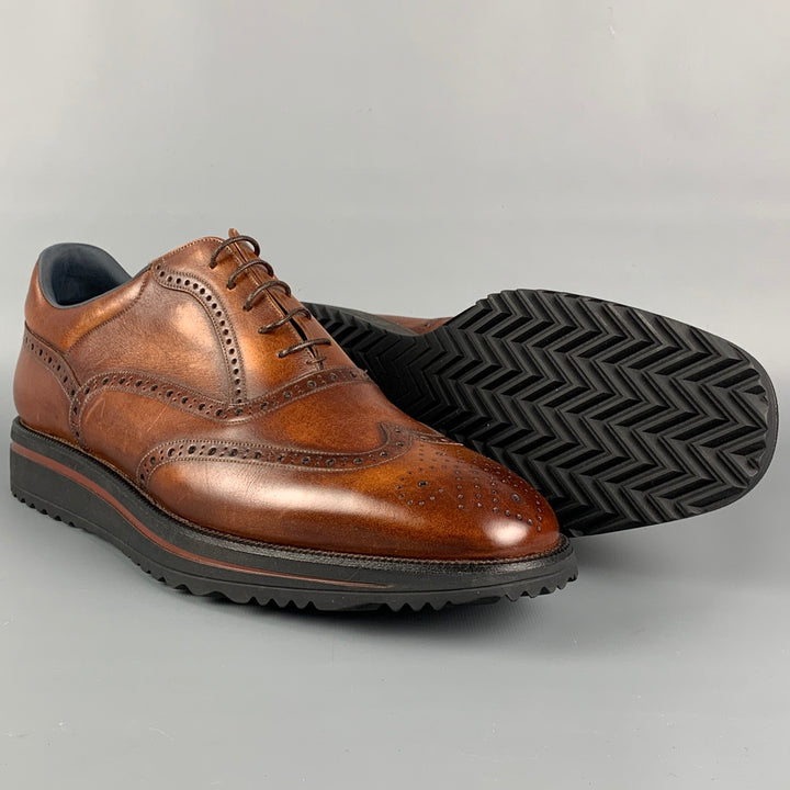 BALLY Talla 11.5 Zapatos con cordones y punta de ala de cuero marrón