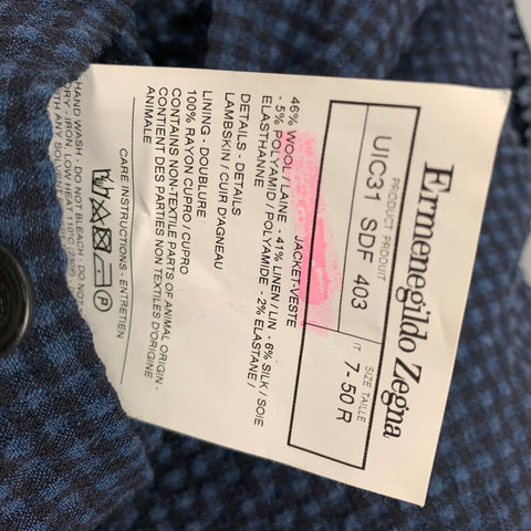 ERMENEGILDO ZEGNA Size 40 Blue Black Gingham Wool Blend Sport Coat