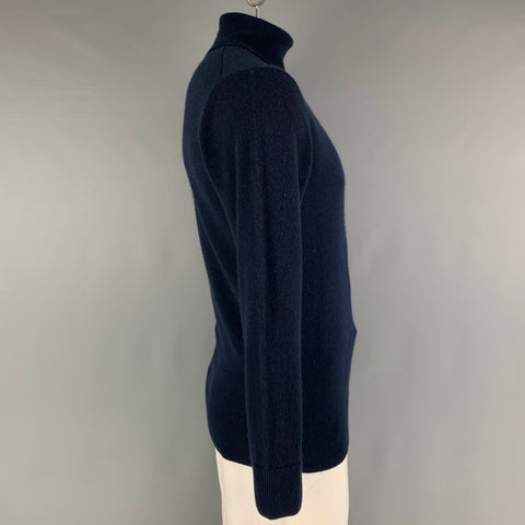GRANA Size L Navy Cashmere Turtleneck Pullover