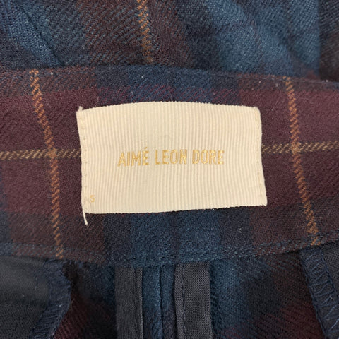 AIME LEON DORE Size 32 Navy Burgundy Plaid Wool Cotton Button Fly Dress Pants
