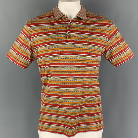 MISSONI SPORT Size L Red Multi-Color Stripe Cotton Short Sleeve Polo