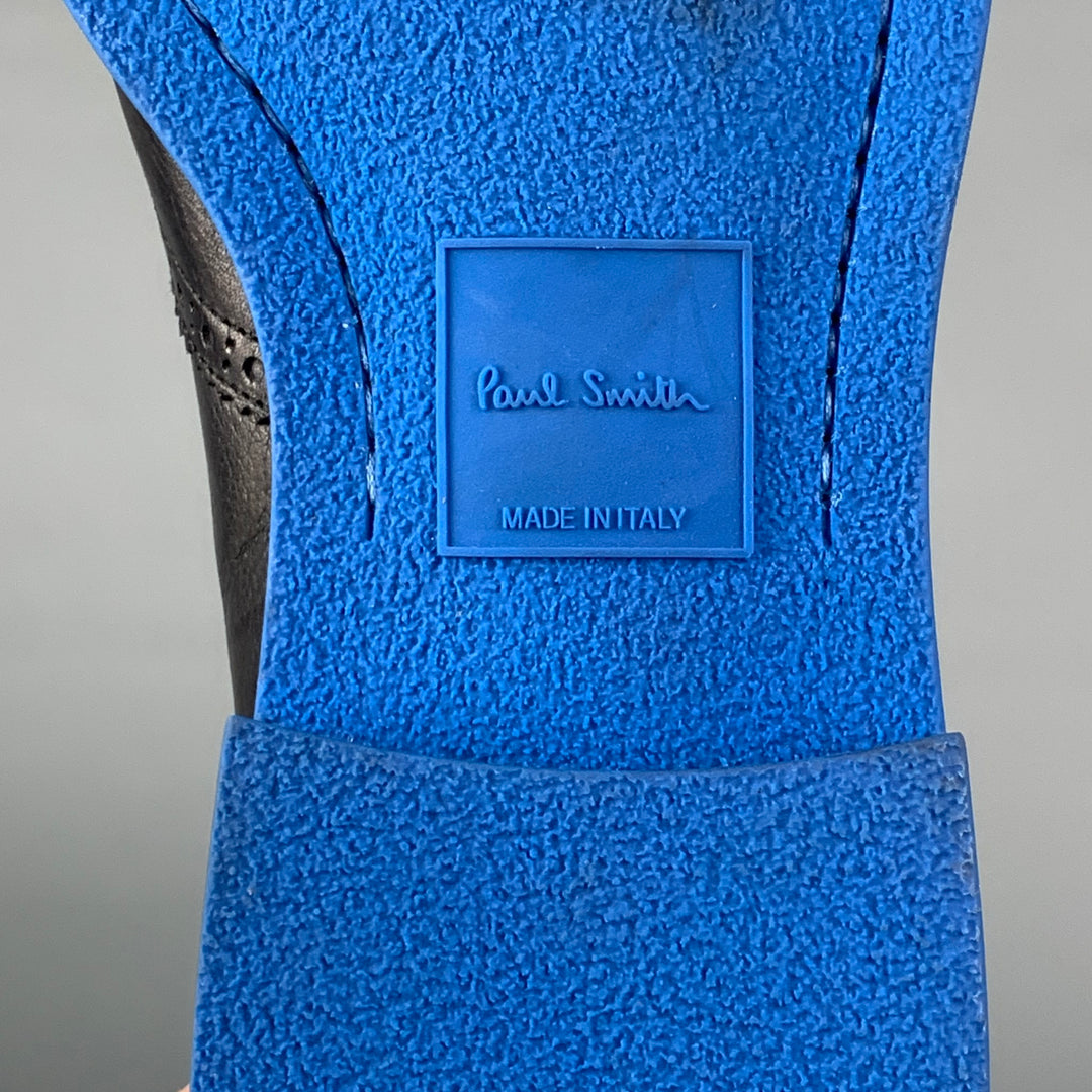 PAUL SMITH Size 10 Black Royal Blue Perforated Leather Wingtip Lace Up Shoes