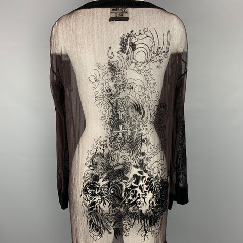 JEAN PAUL GAULTIER Size L Black & Brown Velvet Boat Neck Cocktail Dress